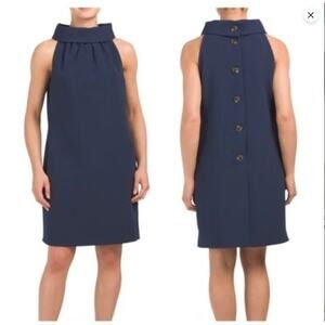 Sail To Sable Navy Sleeveless Button Down Back High Neck Dress Sz XL, MP $175